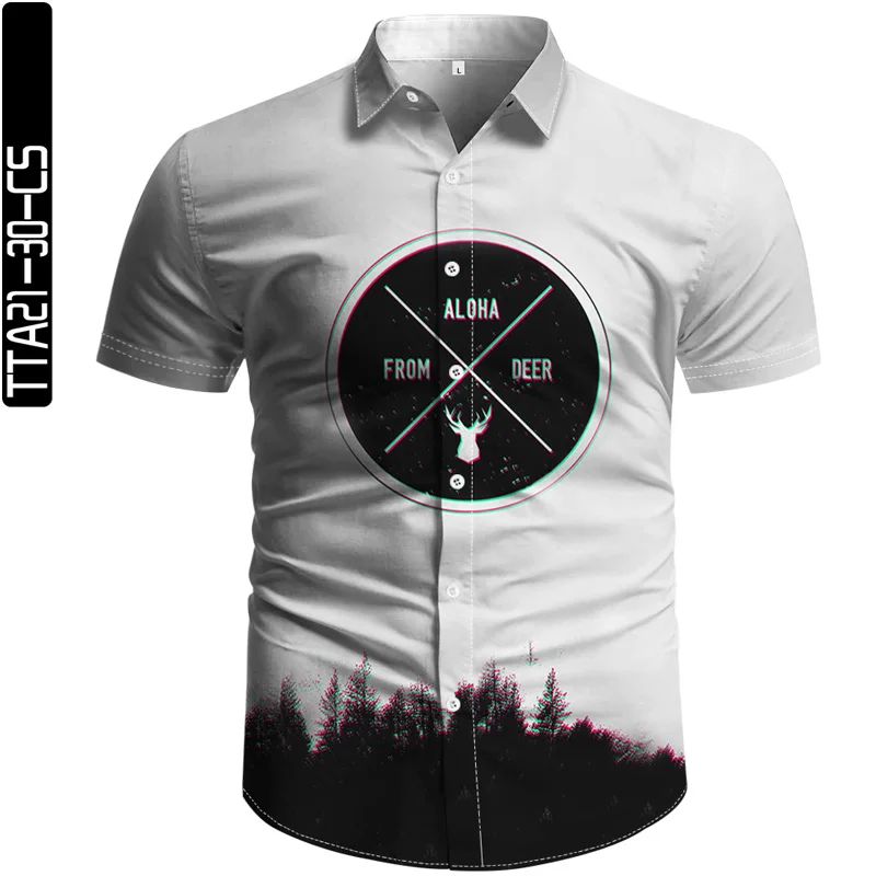 

Summer Men's High Quality Hawaiian Shirt Letter 3D Printing Casual Lapel Short Sleeve Loose Quick Dry Street Hip Hop Top