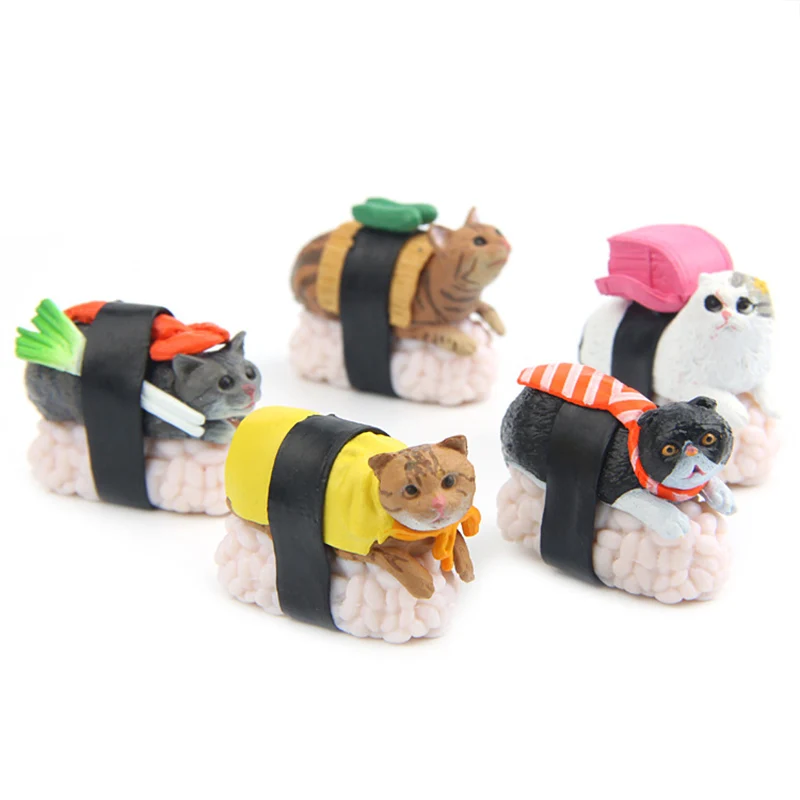 

5PCS/Sets Cartoon Japanese Cuisine Sushi Cat Cute Kitten Figurine Animal Pet Dolls Mini Figures Landscape Decoration Models Toys