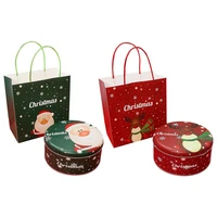 candies biscuits treat boxes round christmas tinplate with lids santa claus elk pattern metal biscuit tins small gift bag for