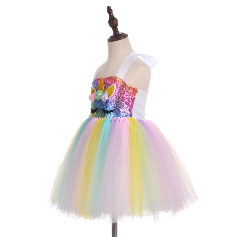Платье с радужными блестками для девочек костюм пони Единорога детей ясельного