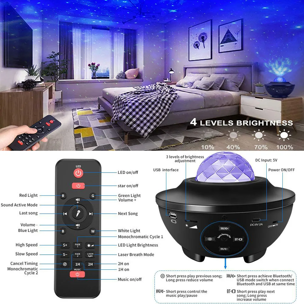 Атмосферный светодиодный проектор Звездный Ночной светильник с музыкальным