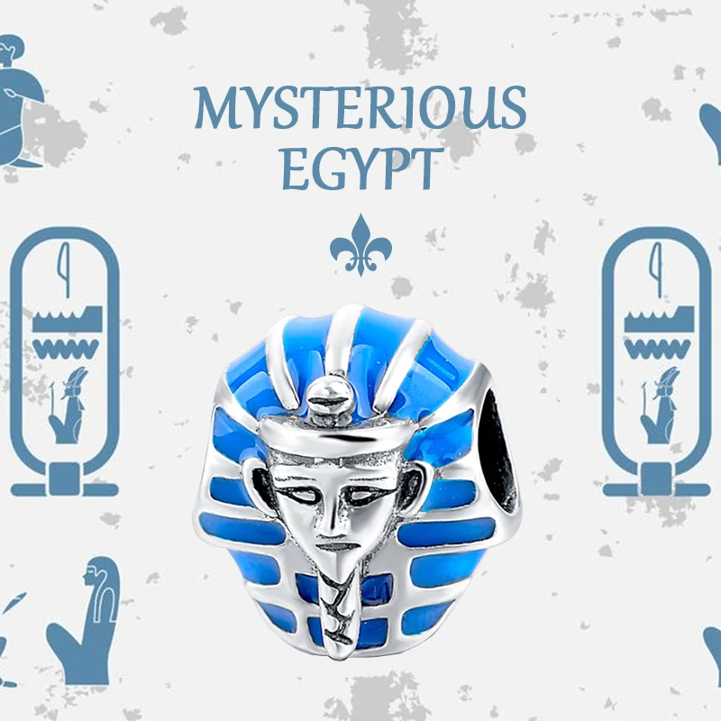 

100% 925 Sterling Silver Blue Enamel Charms Sphinx Egypt Beads Fit Original European Bracelet for Women 2020 Jewelry Gift