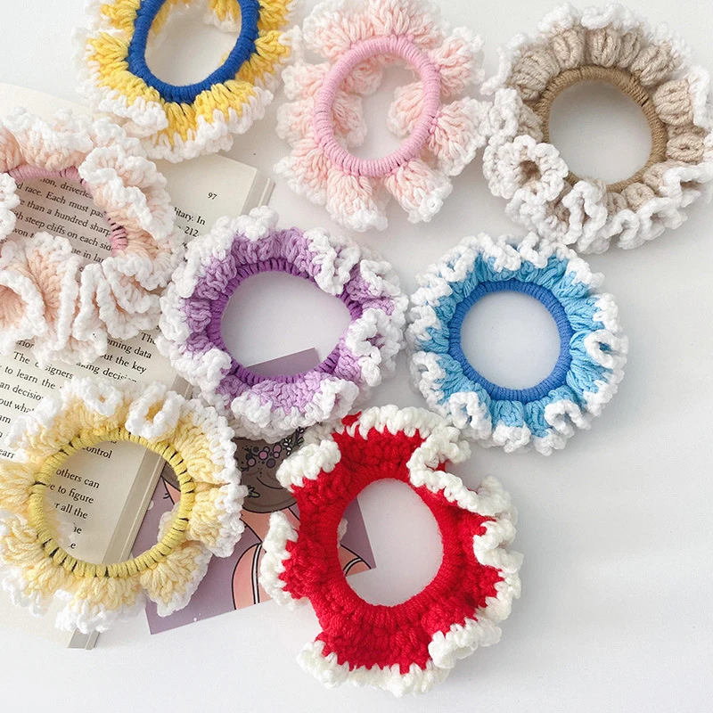 

Elastic Hair Bands Knitting Hiar Scrunchies Rubber Hairbands Tie Hand-woven Hair Rope Rings Accessories Wool Wavy Hair Ring Hoop