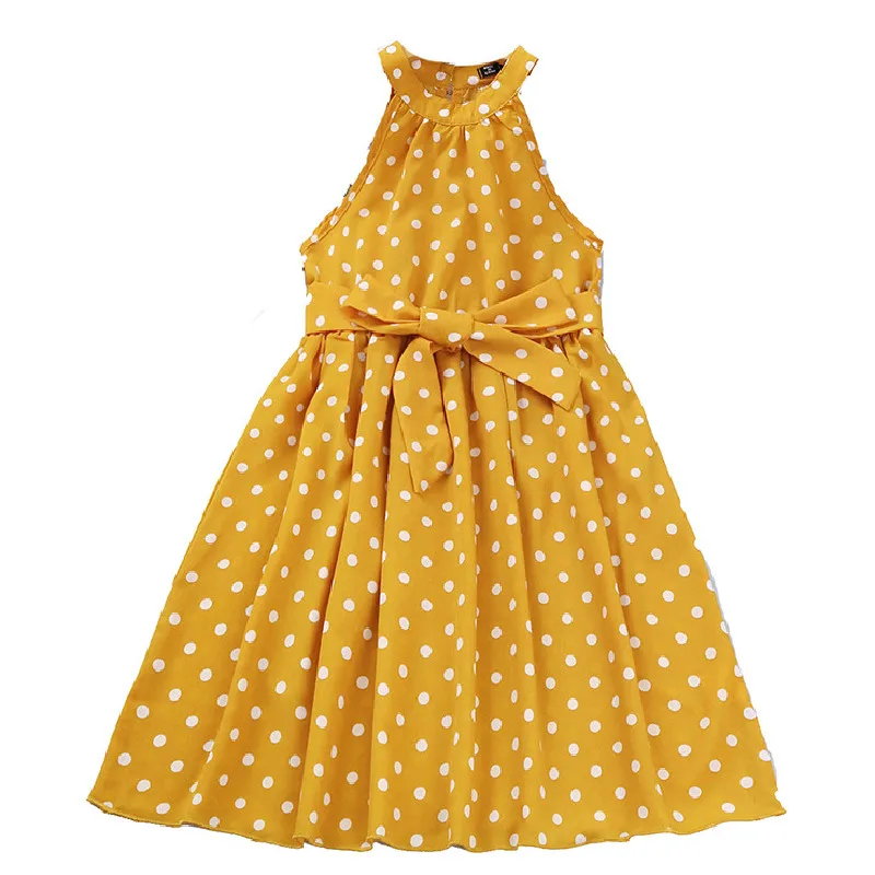 

Summer Children Girls Yellow Dress Polka Dot Kids Casual Princess Dress Girls Loose Beach Skirt Teen Halter Vacation Strapless