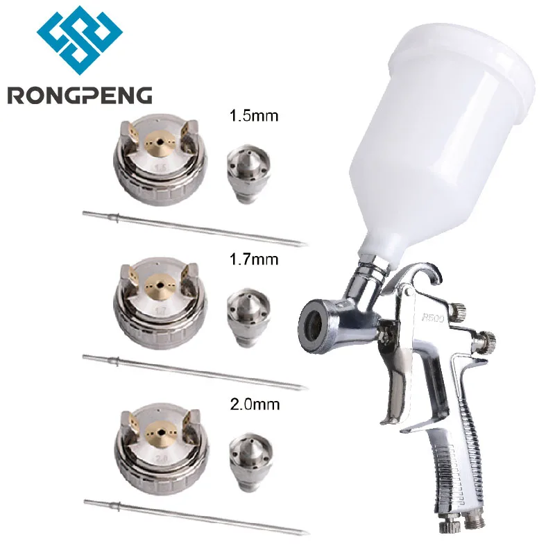 

RONGPENG Professional R500 1.5mm 1.7mm 2.0mm Nozzle LVLP Paint Spray Gun 600cc Cup Gravity Feed Airbrush For Car Finish Painting