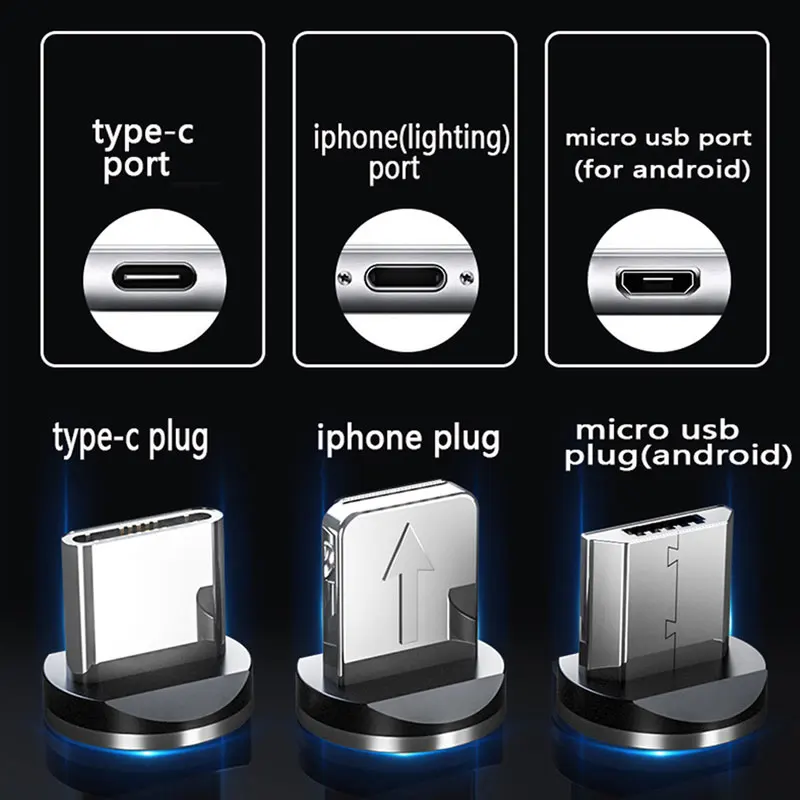 Магнитный зарядный кабель USB Type C со светодиодной подсветкой для iPhone Huawei