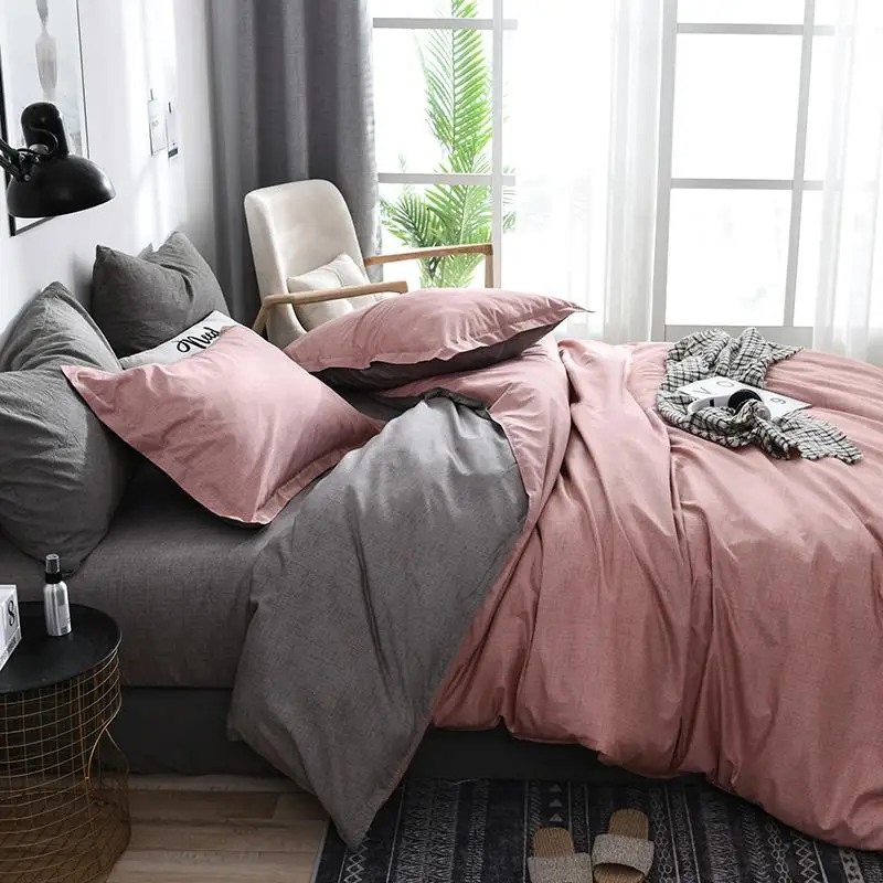 Bedding Set Cotton Solid Plaid AB Side Brife Modern Bed Comforter Twin Queen King Size 3/4pcs Duvet Cover Sheet | Дом и сад