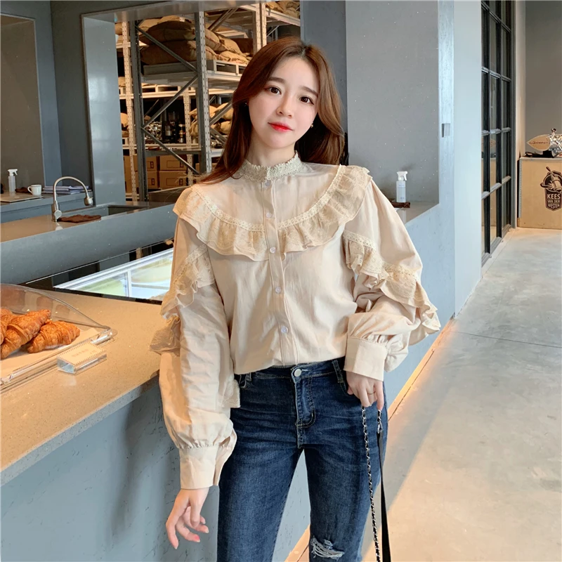 Блузка женская кружевная в винтажном стиле свободная модная повседневная