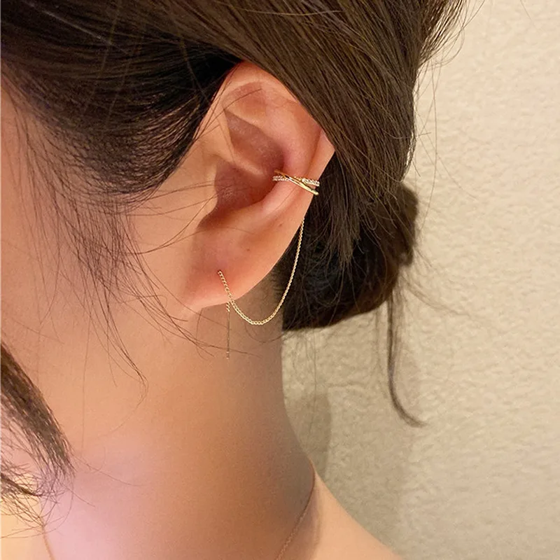 

Korean Simple S925 Silver Needle Chain Earrings for Women Korean Fashion Jewelry Wedding Party Small Girl Ear Clip Accessories