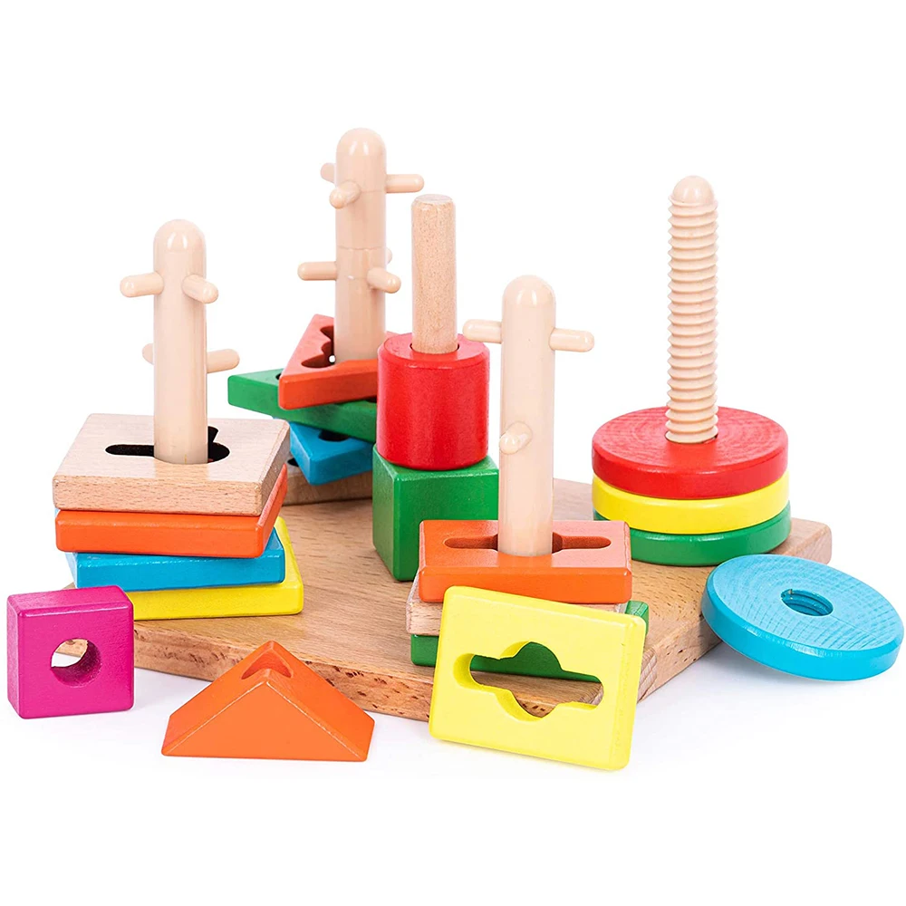 

Children'S Wooden Stacking Sorting Toys Geometric Shape Toys Children'S Preschool Education Montessori Toy Gifts