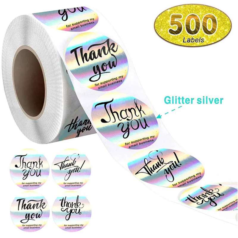 

500pcs 1inch Laser Thank You Stickers Business Stickers Adhesive Appreciate Labels for Small Shop Boutiques Wrapping Supplies