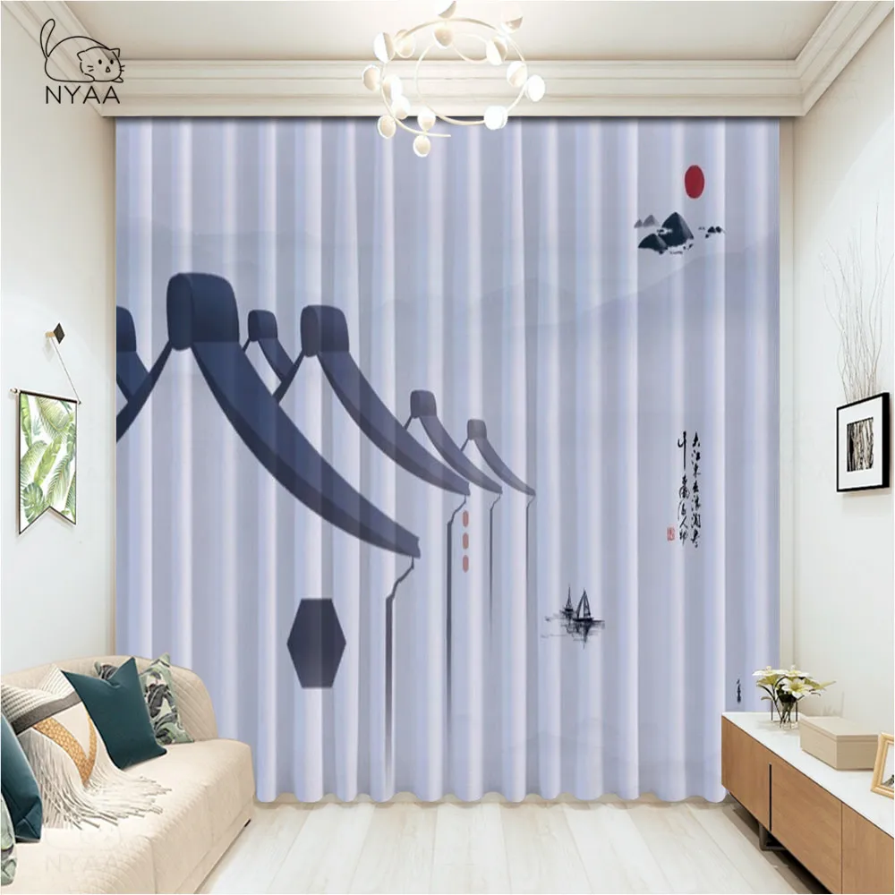 Черные горы с лесными деревьями в тумане белые занавески для спальни домашние