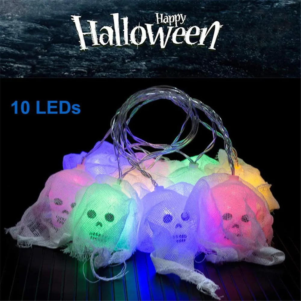 2.5 Meters 10 Skulls Halloween Led String Light Horror Atmosphere Lighting Colorful or White for Party,House,Bar Battery Powered