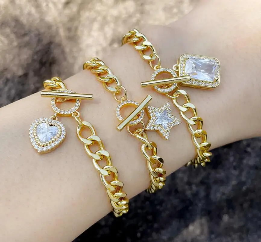 

Fashion New Exquisite LINKS Zircon HEART Charm Bracelet Female Students Diamonds STAR Crystal Handmade Accessories B91