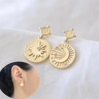 vintage sun and moon pattern round earrings for womens exquisite fashion glamour party banquet sparkling jewelry accessories