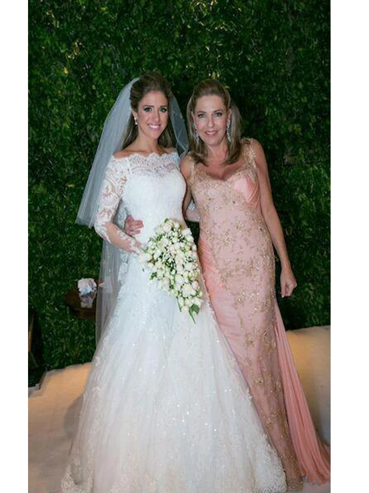 

Vestido de noiva Sexy Lace Bride Wedding Dress Boat Neck Long Sleeves A Line Wedding Dresses White Tulle Bridal Wedding Gowns