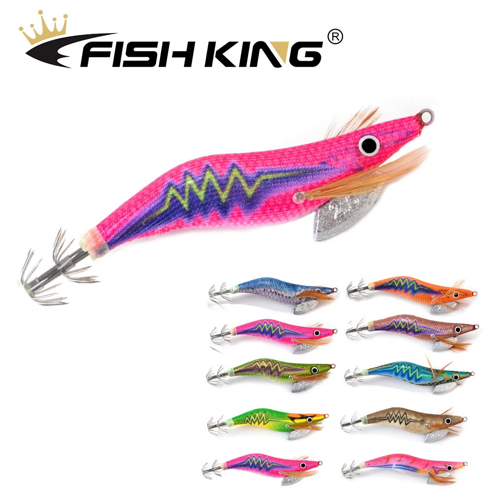 

FISH KING Squid Jigs Fishing Lure 2g#2.5g#3g#3.5g# Jigs Fishing Squid Octopus Cuttlefish Shrimp Baits 3D Eyes Luminous Lures