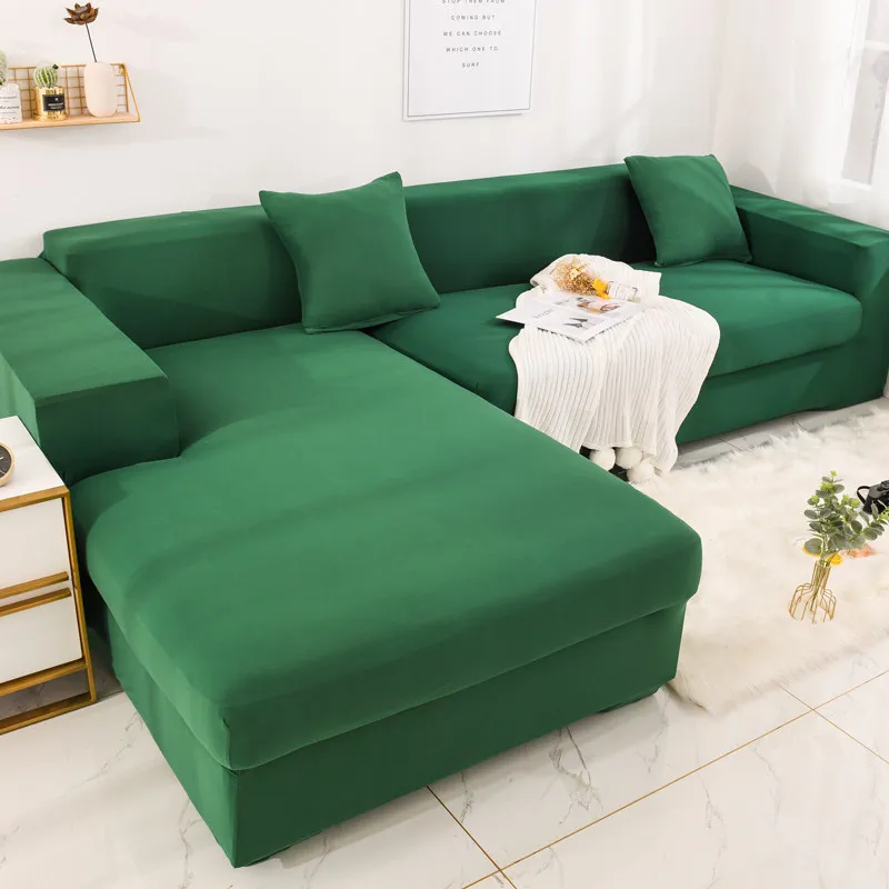 Green Однотонные чехлы для диванов, современный набор диванов, Нескользящие чехлы для диванов, съемные чехлы для диванов, для гостиной, домашних животных, секционный l-образный диван - Цвет: Green