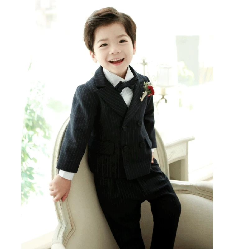 3 Pcs Black Stripes Toddler Boys Suits Birthday Wedding Formal clothes Children Suit Tuxedo Dress Party Boy cothing sets |