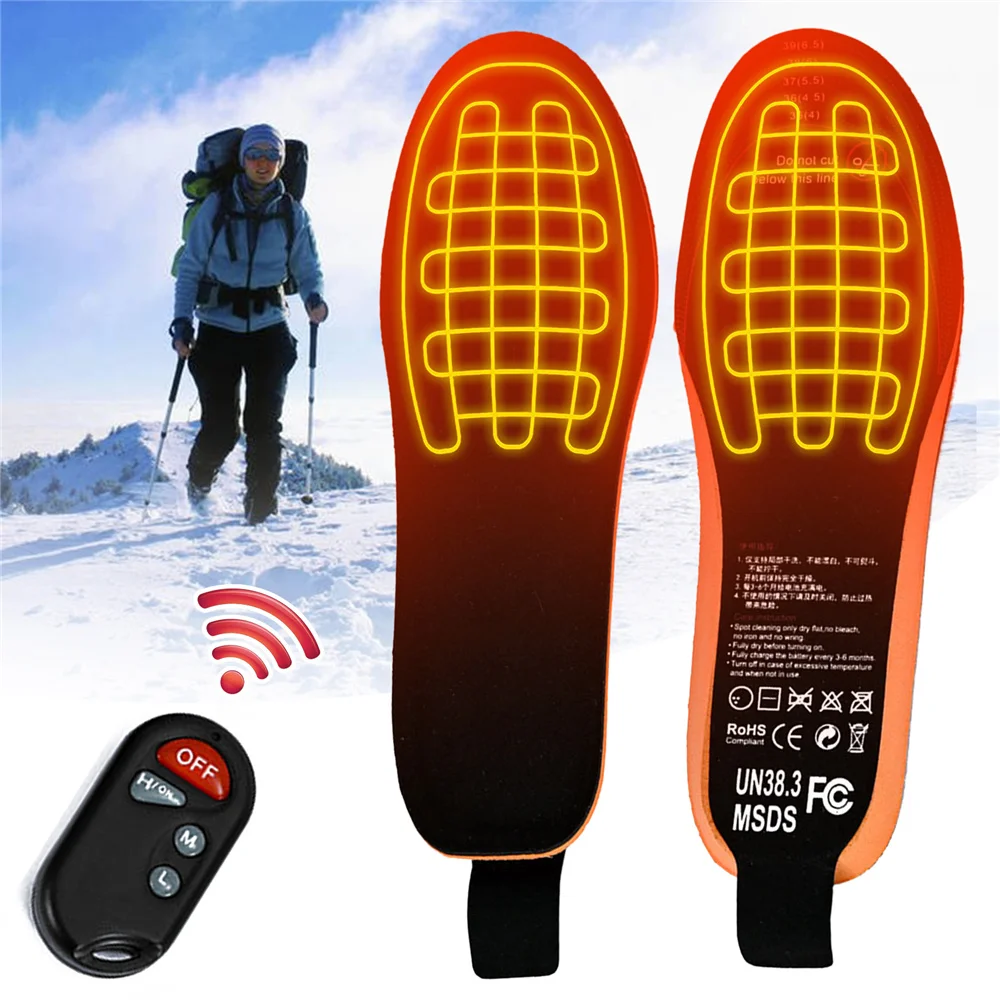 

USB Heated Shoe Insoles with Remote Control 3.7V 2100MA Feet Warm Sock Pad Mat Electrically Heating Insoles Electric Heater Pads