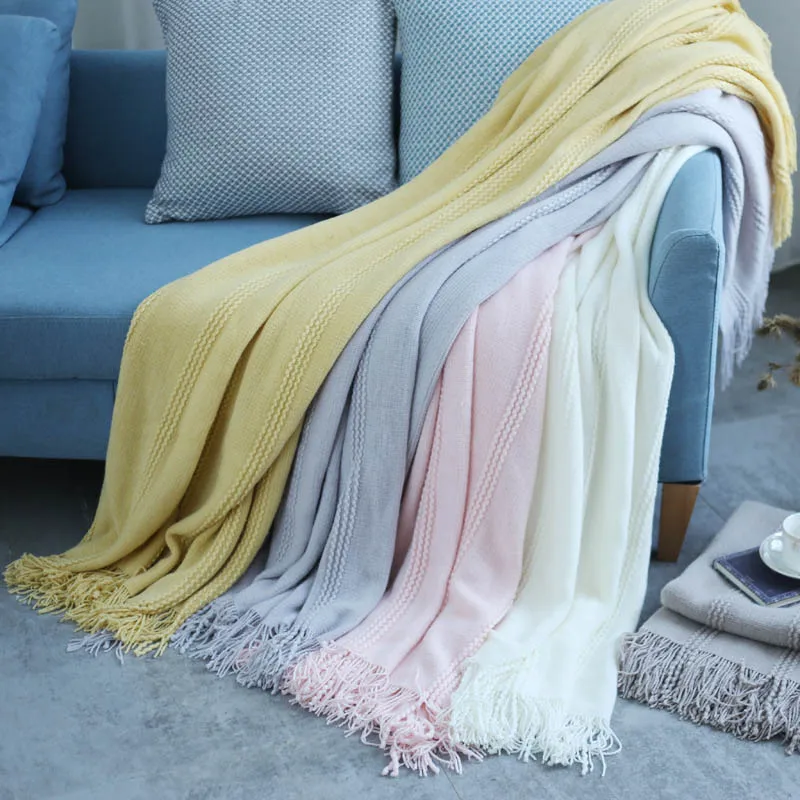 

Soft Knitted Throw Blankets For Beds with Tassel Winter Bed Linen Sofa Cover Bedspread Home Decor Drop Shopping