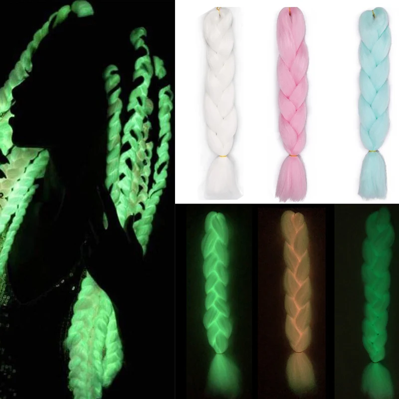 Светящиеся огромные косички для наращивания волос цветные синтетические волосы