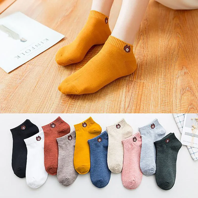 

Cute Cartoon Cotton Socks Women 5 Pairs Invisible Women Ankle Socks Slippers Korean Harajuku Kawaii Short Socks White Socks