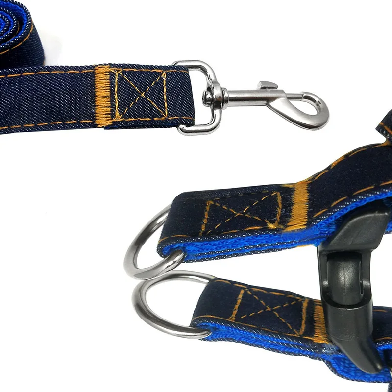 TTLIFE красный/синий джинсовый материал регулируемый ошейник и поводок для щенков