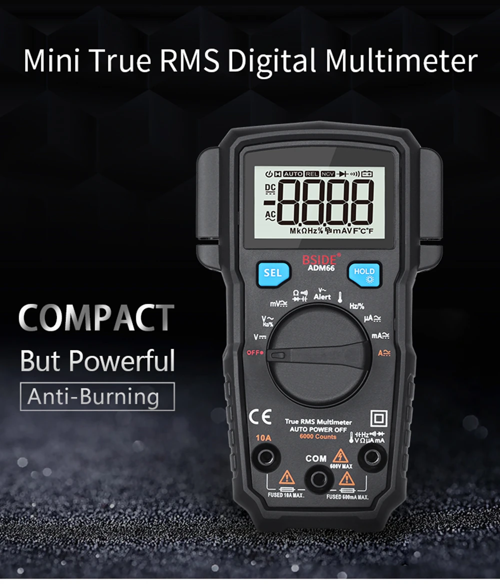 BSIDE ADM66 True RMS цифровой мультиметр автоматический диапазон TRMS мини 6000 DMM двойной слот Емкость Ом Гц температура NCV диод Карманный тестер