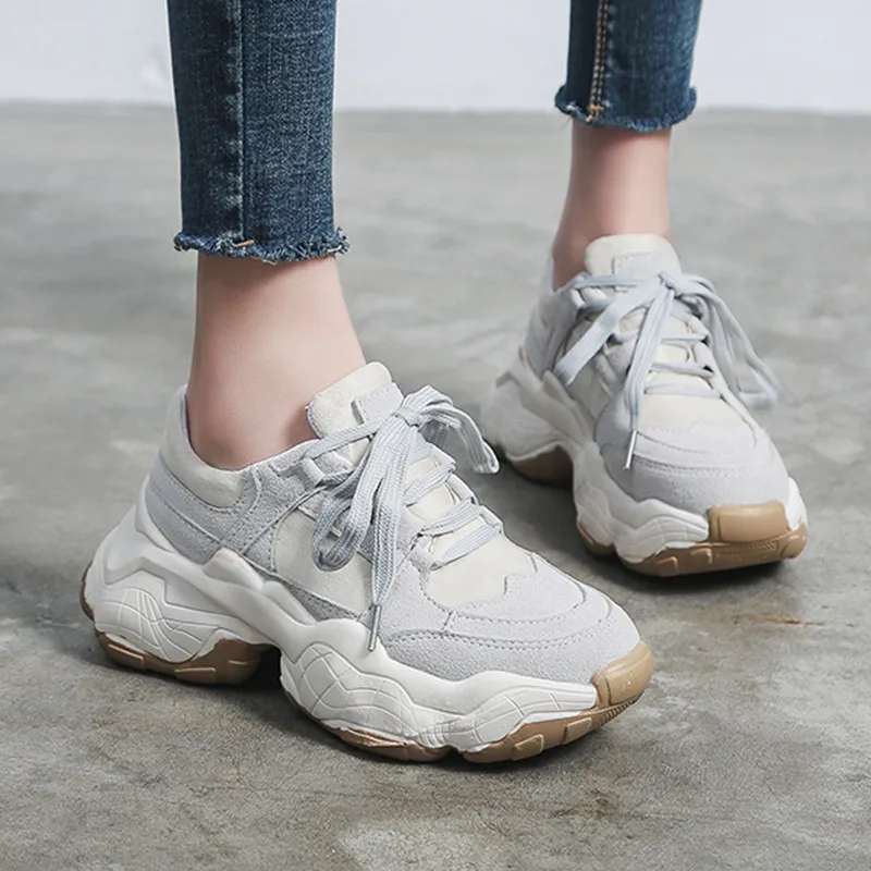 

Женские кроссовки на платформе 5 см, Повседневные Удобные туфли на шнуровке, с круглым носком, на вулканизированной подошве, для студентов, в...