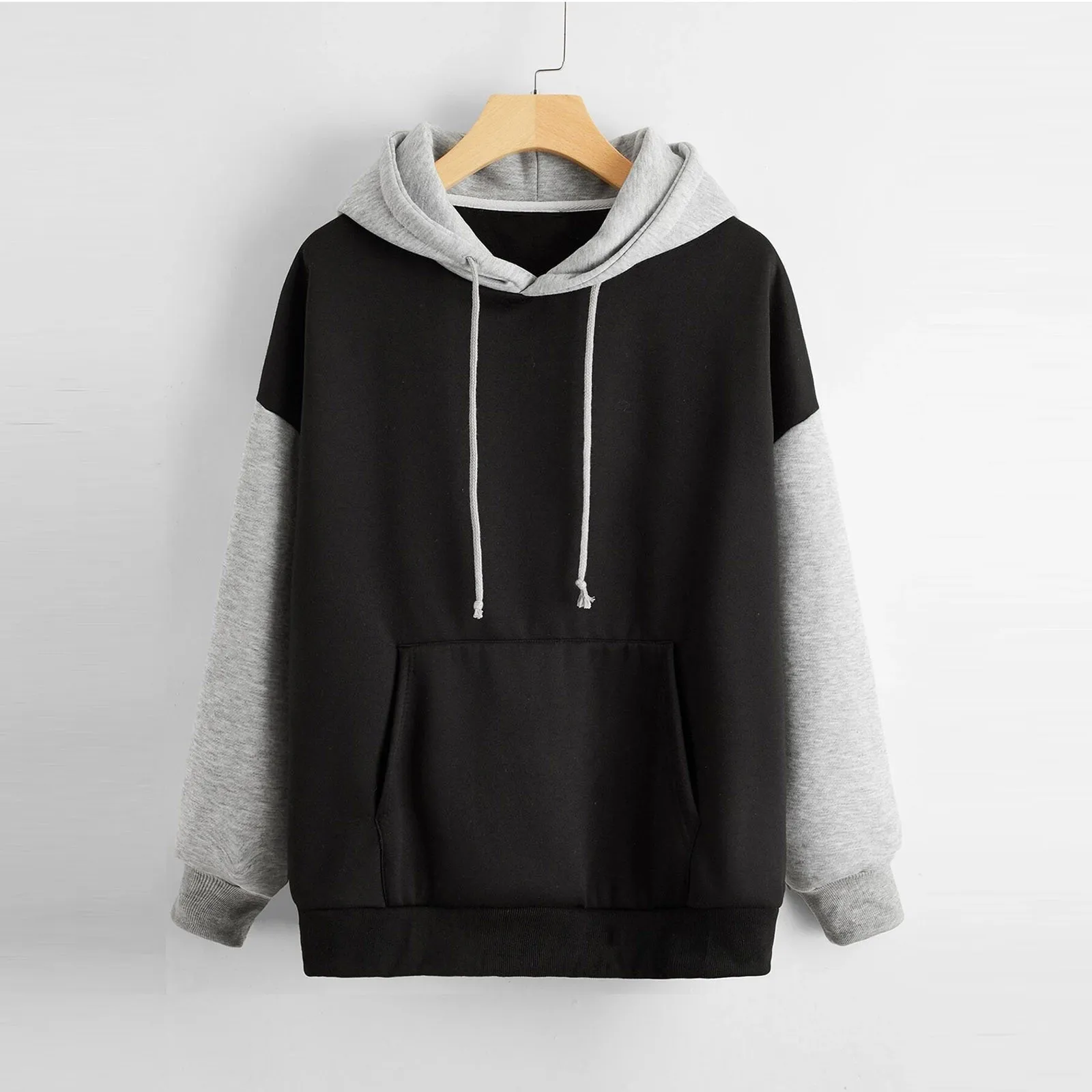 Womens Korean Fashion Autumn Long Sleeve Hoodie Sweatshirt Soild Hooded Pullover Tops Streetwear Women Oversized Hoodies