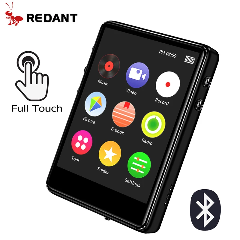 REDANT MP3-плеер Bluetooth 2 4 дюймов полный сенсорный экран со встроенным динамиком FM