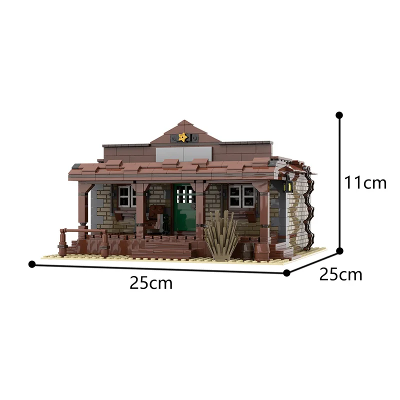 

Moc Architecture Series Crazy West Desert Sheriff's Office Building Blocks Town Street Model Construction DIY Toys For Kid Gifts
