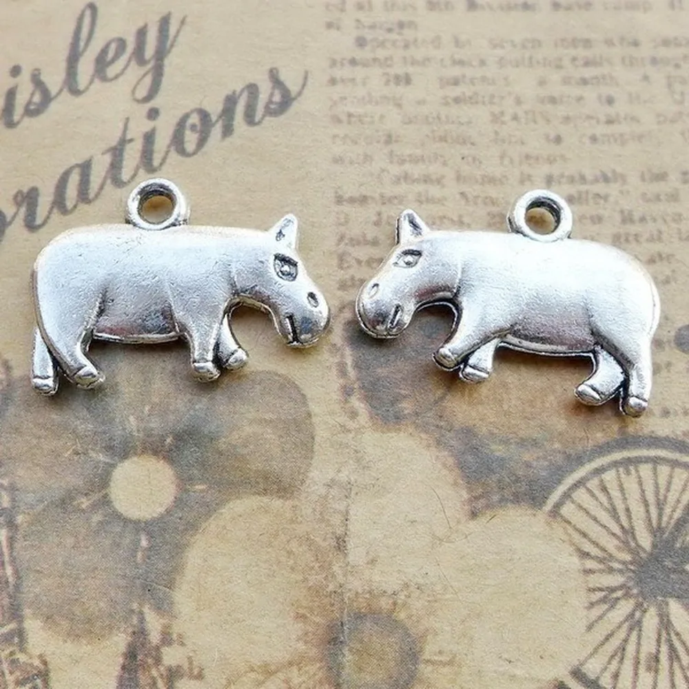 

100 шт., подвески Hippopotamus, 15 мм x 20 мм, сделай сам, ювелирное изделие, кулон, anitque, серебряный цвет