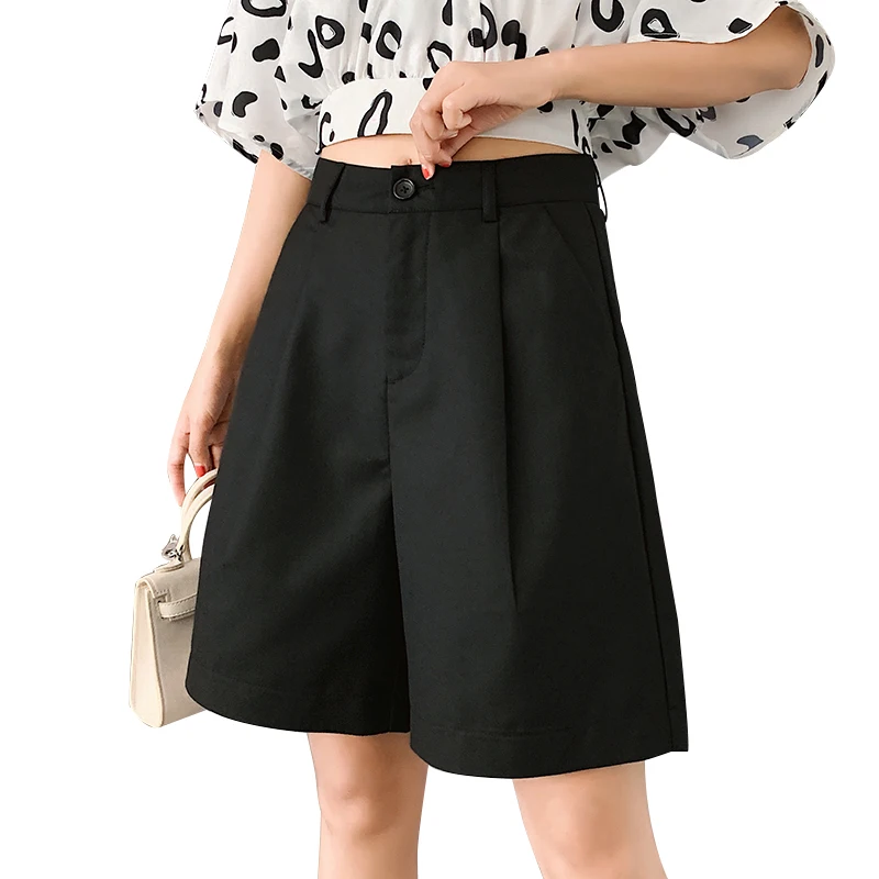

S-3XL Suits Shorts Female Harajuku High Waist Short Pants Straight Vintage Women Shorts 2020 Loose Casual Black Shorts Plus Size