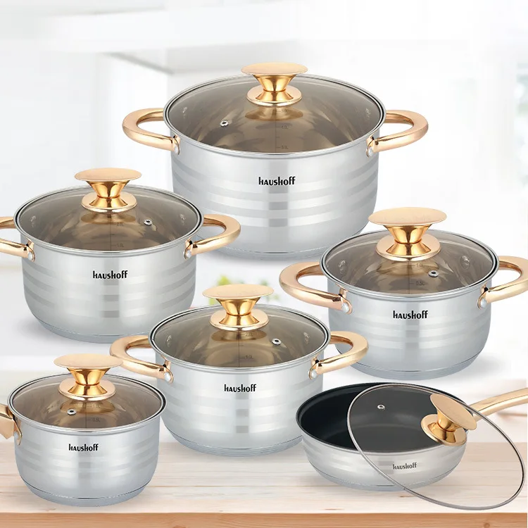 

6PCS Stainless steel pot suit Thickened soup pot milk pot frying pot cookware non stick cooking pot set
