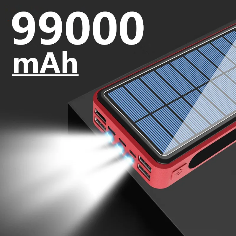 99000 мАч Солнечный батарейный блок Wireless Power Bank LED подсветкой портативный 4USB