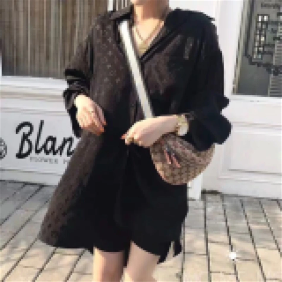 

MENGYUXIN 2021 Women's black printed shirts spring and autumn new products Hong Kong style all-match fashion sunscreen shirt