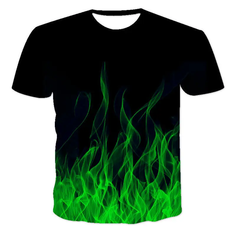 

Men'S Short-Sleeved Loose T-Shirt Colorful Flame 3D Printing Round Neck Pullover And Men'S Casual Streetwear Fashion T-Shirt XXS