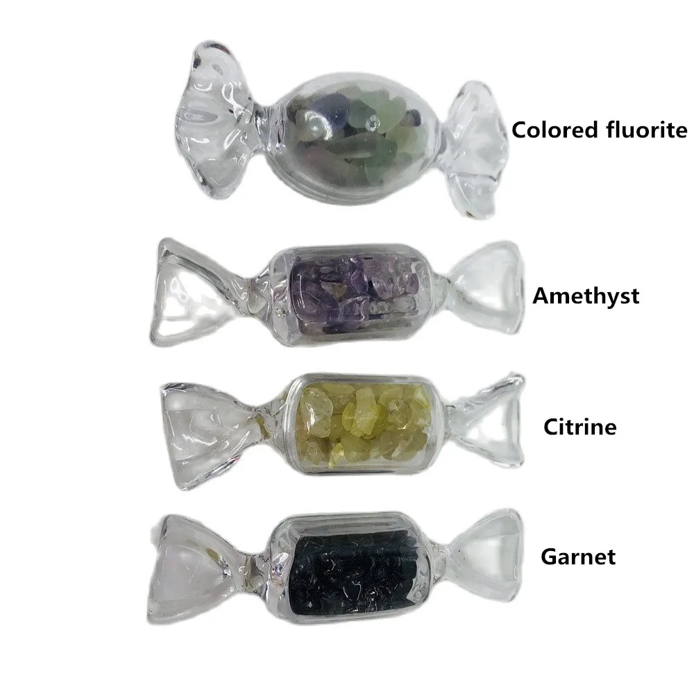

4PC Natural Crystal Candy Halloween Gift Children's Toy Candy Witch Decoration Stone Fluorite Citrine Amethyst Garnet Room Aura