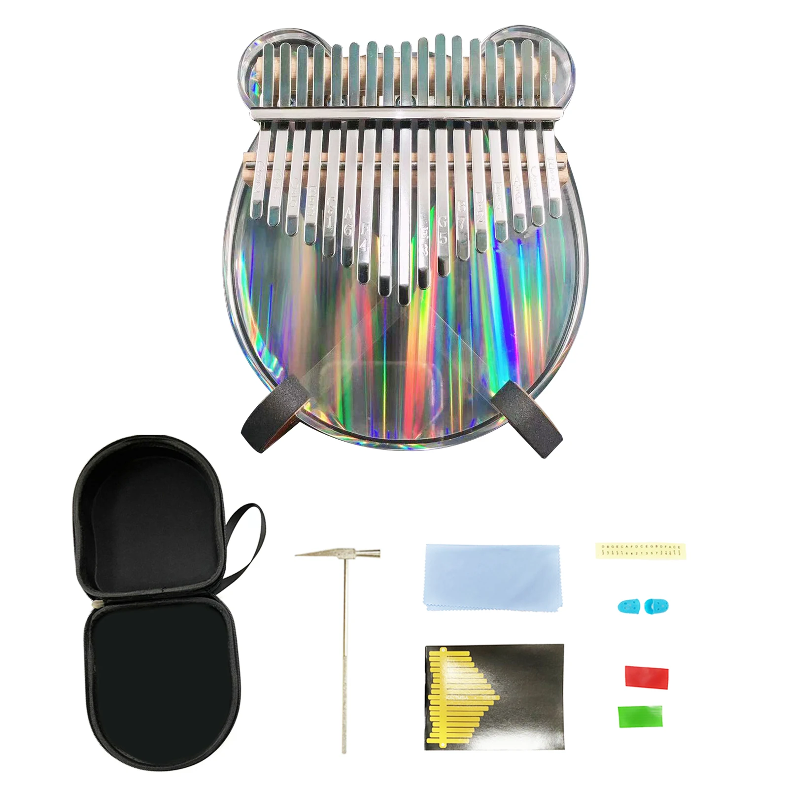 

Портативное пианино Kalimba, 17 клавиш, с настраиваемым молотком, клавиатура с чистым звуком, цветной акриловый музыкальный инструмент для начи...