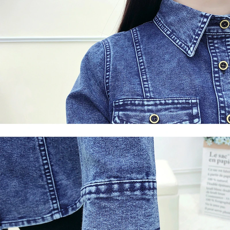 Рубашка женская джинсовая Базовая винтажная Повседневная хлопковая джинсы