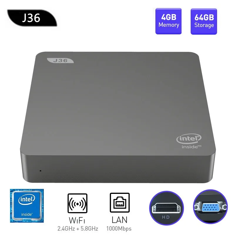 J36 V J3160 Мини ПК Windows 10 Intel Celeron 4 Гб + 64 расширяемый 1 ТБ 2 5 дюйма HDD ГГц/5 8 ггц WiFi BT4.0 USB3.0