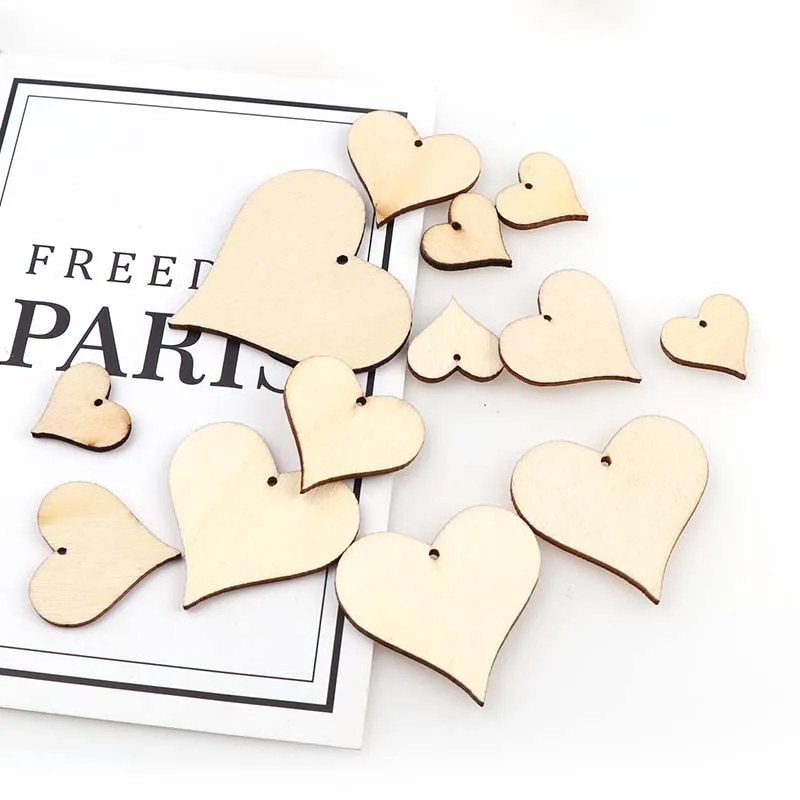 

Mixed size DIY Perforated wooden heart patch Crafts Scrapbooking Supplies Wedding DecorationHand-made Graffiti Buttons