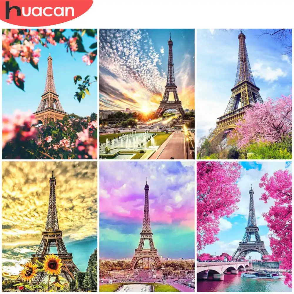 

HUACAN Diamond Painting Iron Tower 5D Diy Wall Decoration Diamond Embroidery Flowers Mosaic Handmade Gift