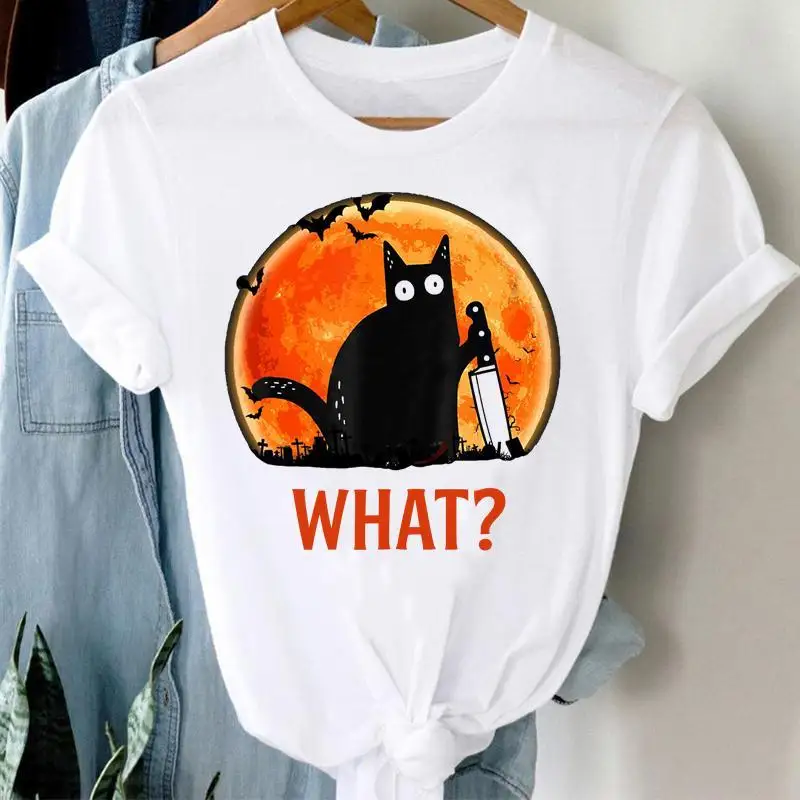 

Женская футболка с принтом кота, футболка с рисунком тыквы на осень, Хэллоуин, День благодарения