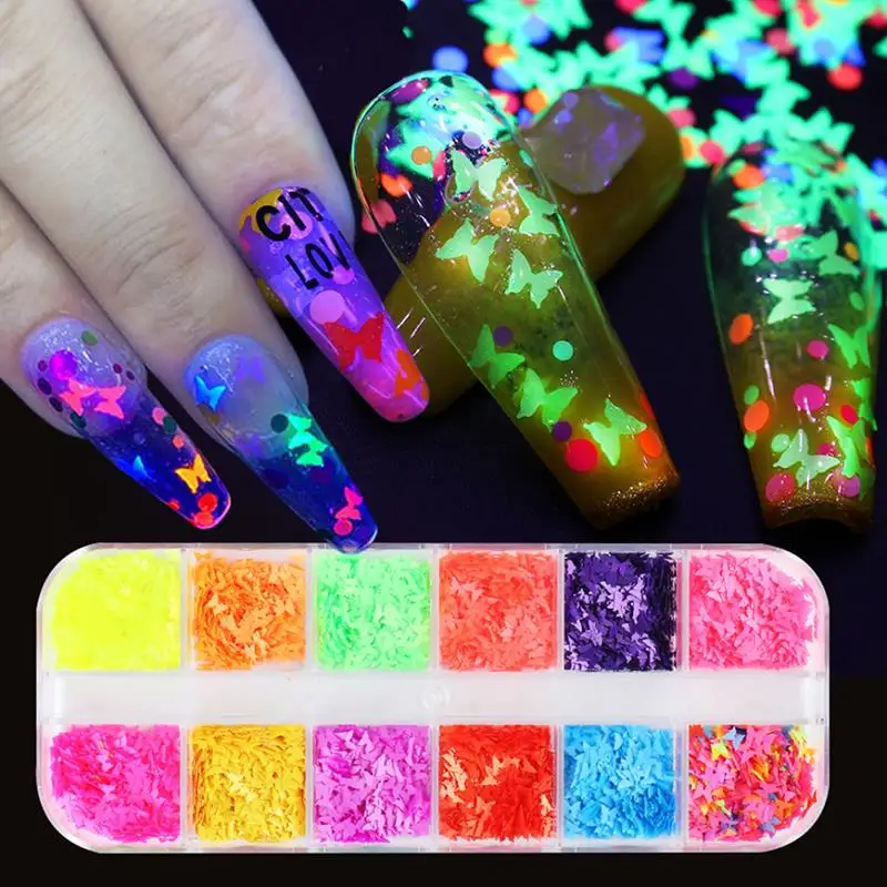 

1 Box 3D Colorful Butterfly Nail Sequin 12-grids DIY Nail Art Glitter Nail Art Decoration Summer Nail Design Decor Sequins