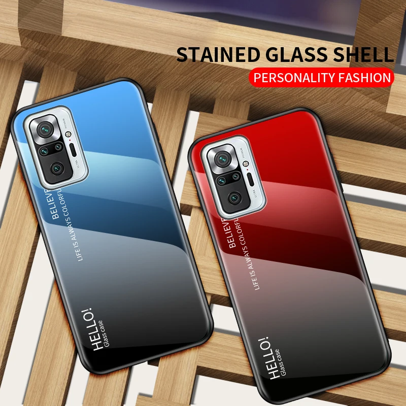 

For Xiaomi Redmi Note 10 Pro Case Hot Premium Glass Gradient Colorful Frame бампер Cover for Redmi Note10 4G 5G Note 10 Pro Max