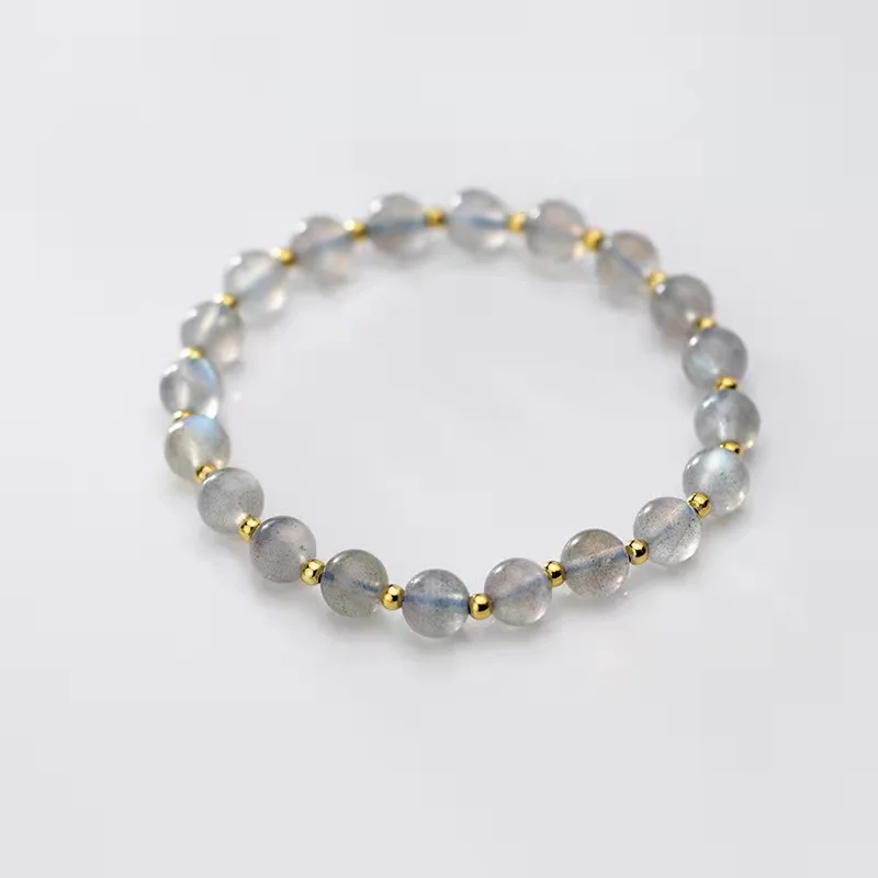 

S925 silver Korean version Moonstone double layer Bracelet between silver beads