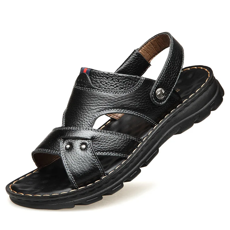 

Summer 2021 Men Sandals Genuine Leather Platform Wear-resistant Beach Shoes Breathable Leisure Fashion Male Footwear Hot Sale
